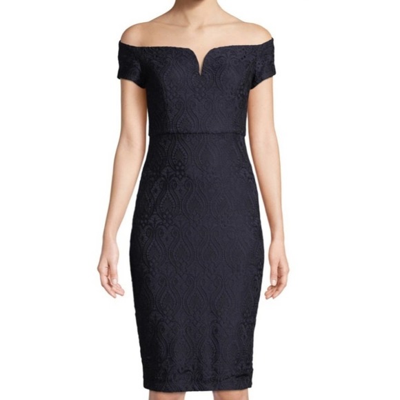 Guess LA Off the Shoulder Lace Midi Dress 10 Navy - Picture 1 of 11